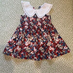 Janie and Jack Red Floral Dress with White Collar